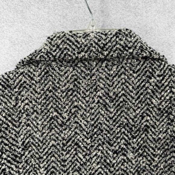CALVIN KLEIN PeaCoat Women 12 Herringbone Jacket Black Wool Double Breasted - Picture 6 of 10